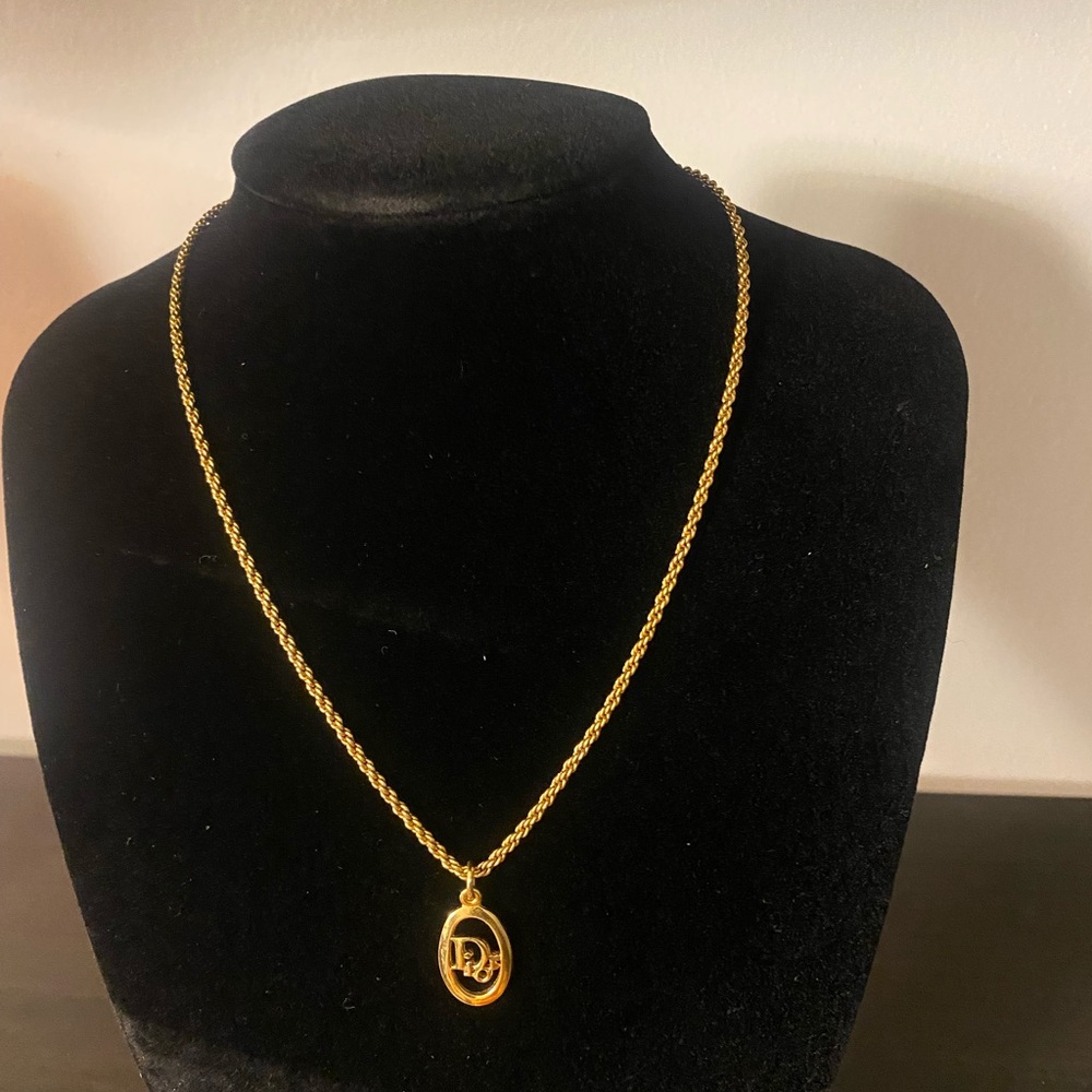 Authentic Dior Gold-Toned Necklace with Oval Pendant